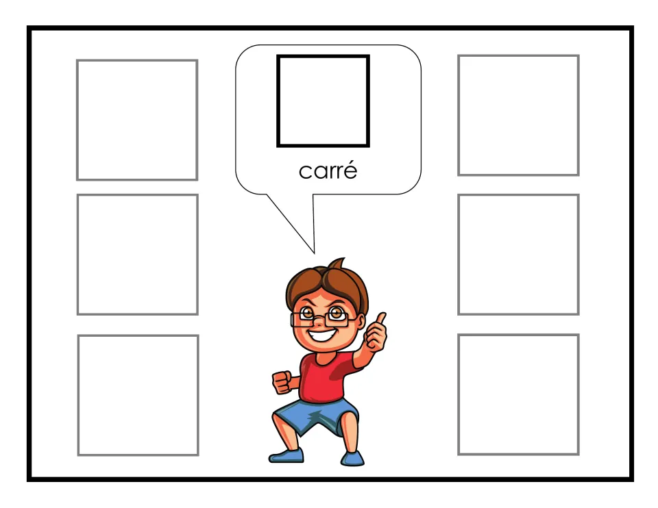 French shape-sorting mat for carré (square), featuring a square outline as the shape to match when sorting