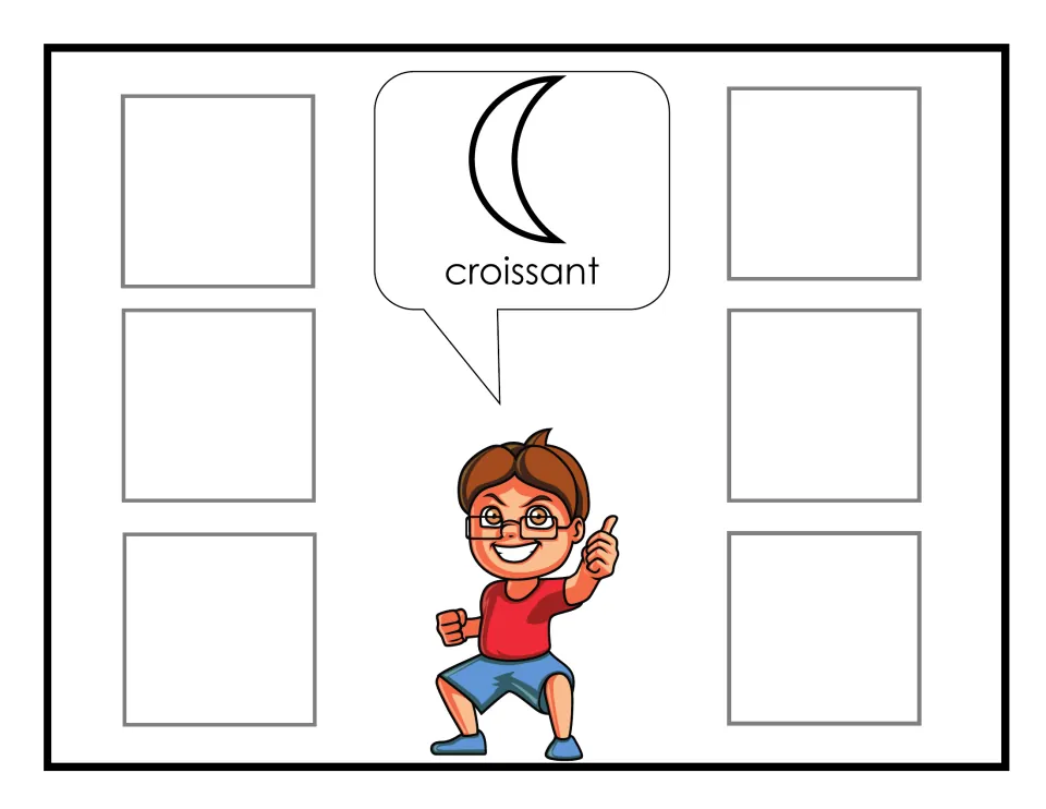 French shape-sorting mat for croissant (crescent), featuring a crescent outline as the shape to match