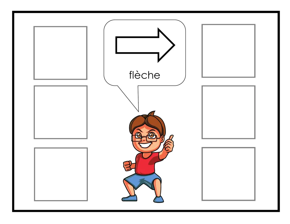 French shape-sorting mat for flèche (arrow), featuring a right-pointing arrow as the shape to match