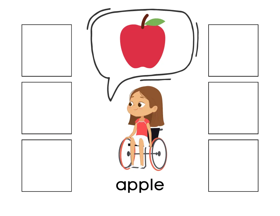 Apple sorting mat labeled 'apple,' with a fruit picture for matching six non-identical apple cards.