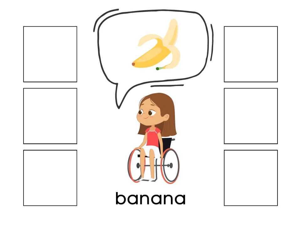 Banana sorting mat labeled 'banana,' with a peeled banana picture for matching six non-identical cards.