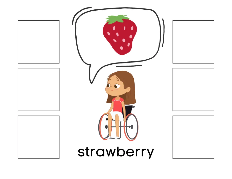 Strawberry sorting mat labeled 'strawberry,' with a fruit picture for matching six non-identical cards.