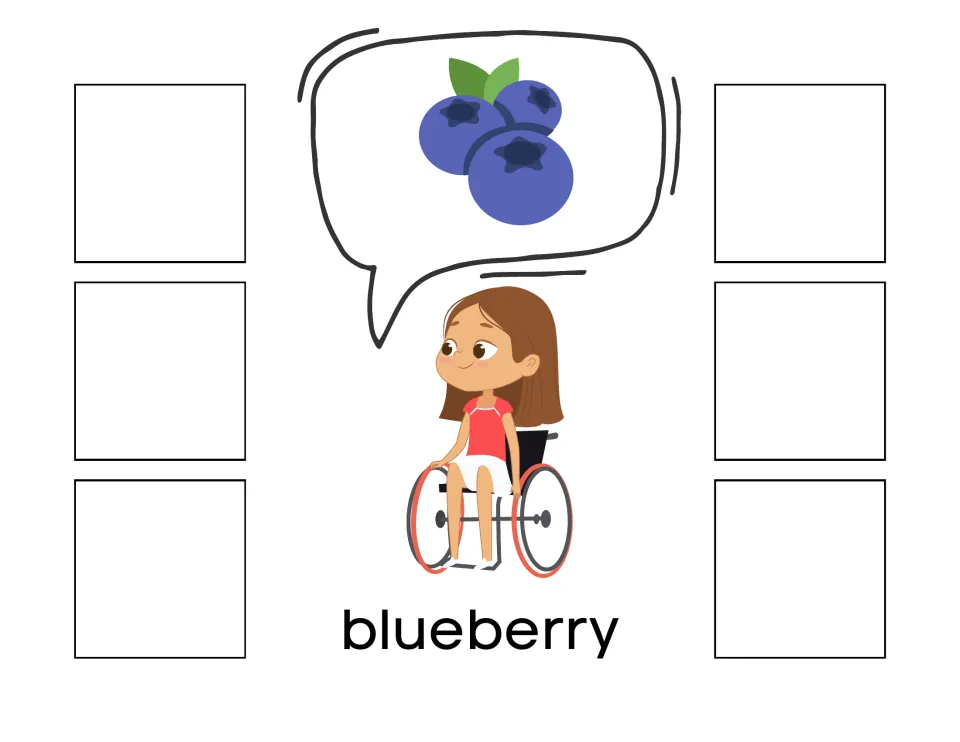 Blueberry sorting mat labeled 'blueberry,' with a blueberry picture for matching six non-identical cards.