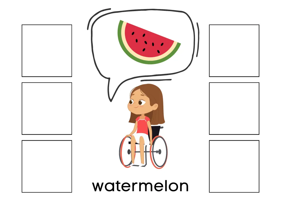 Watermelon sorting mat labeled 'watermelon,' with a watermelon slice for matching six non-identical cards.