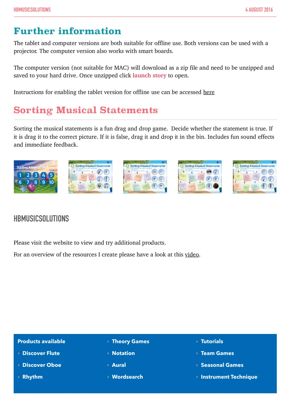 Game instructions: students judge each music statement true or false, dragging it to its picture or into the bin