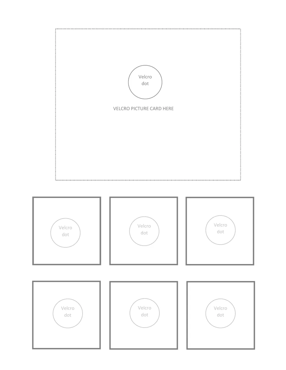 Sorting mat 3 of 9: students match six object cards to the picture card at the top, attaching each to a Velcro dot