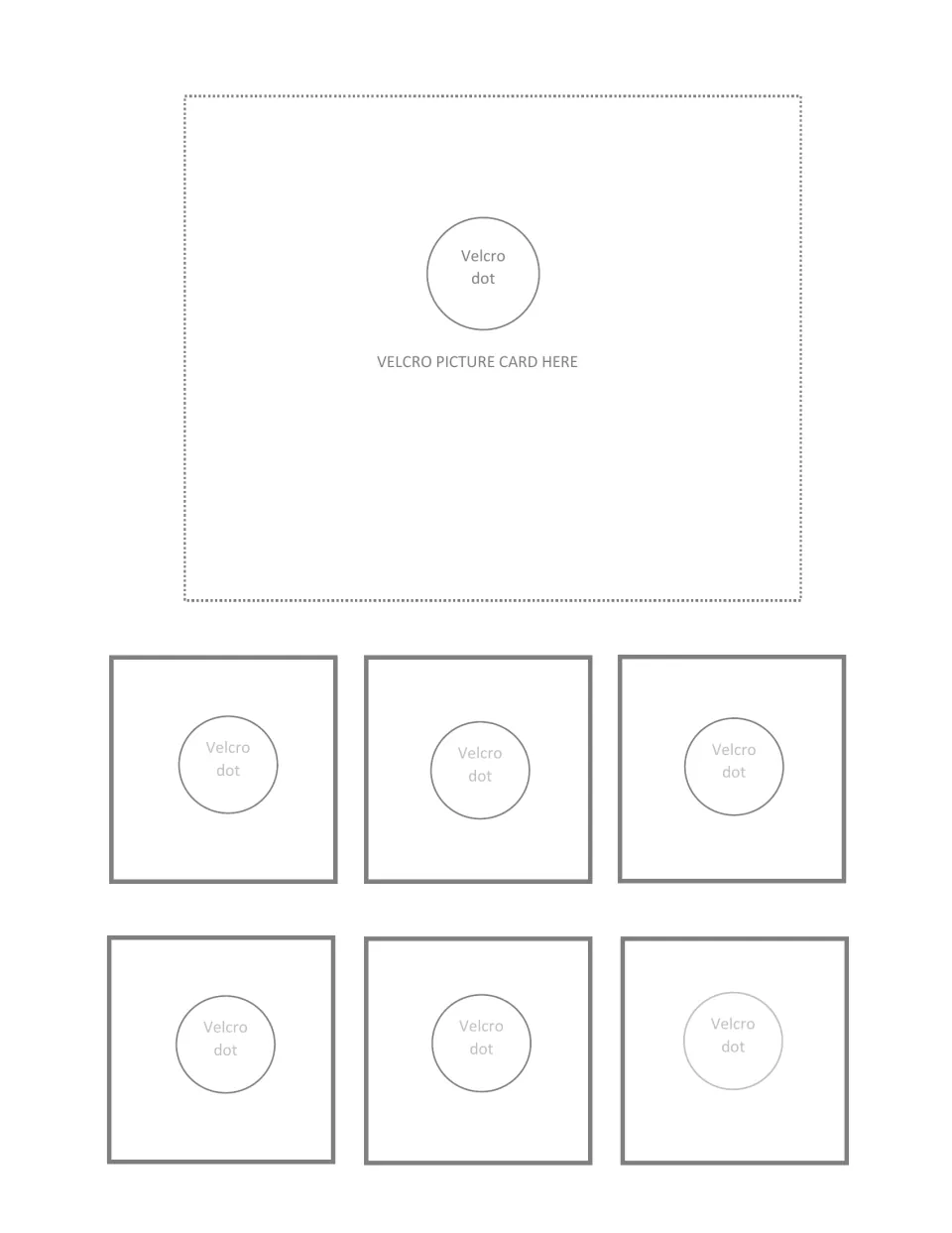 Sorting mat 7 of 9: a category card goes on the top Velcro dot; students add six varied examples of it to the dots below