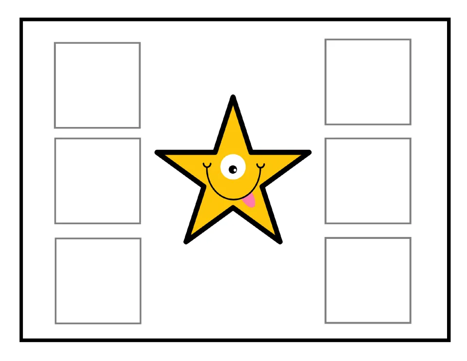 Yellow star sorting mat featuring a face, used to match six identical picture cards in the errorless activity