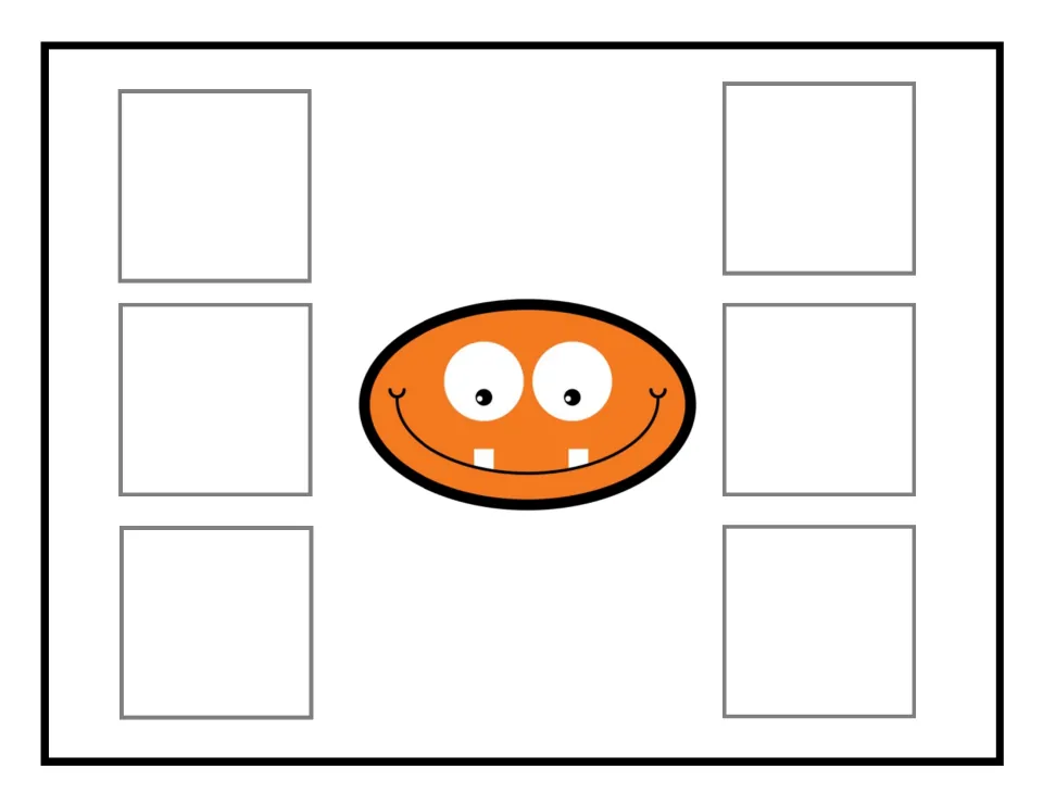 Orange oval sorting mat featuring a face, used to match six identical picture cards in the errorless activity