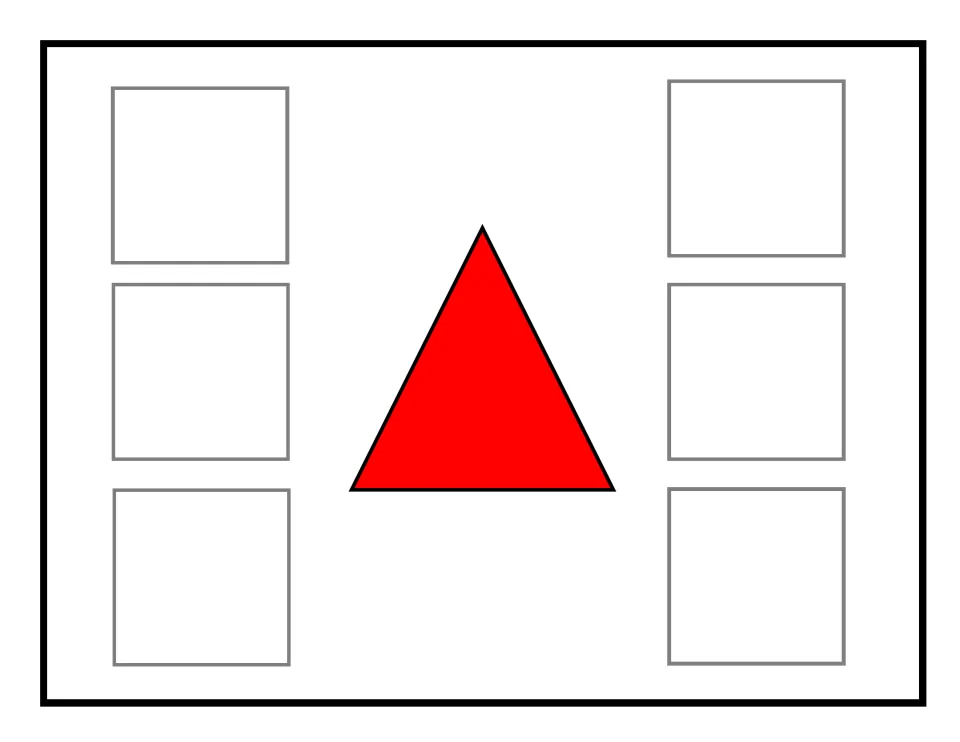 Red triangle sorting mat without a face, used to match six identical picture cards in the errorless activity