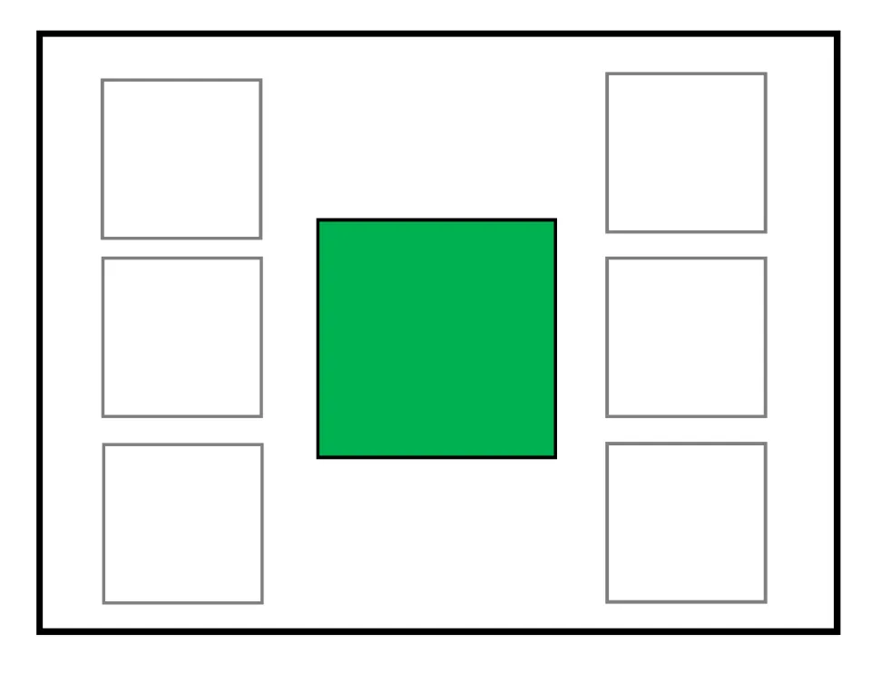 Green square sorting mat without a face, used to match six identical picture cards in the errorless activity