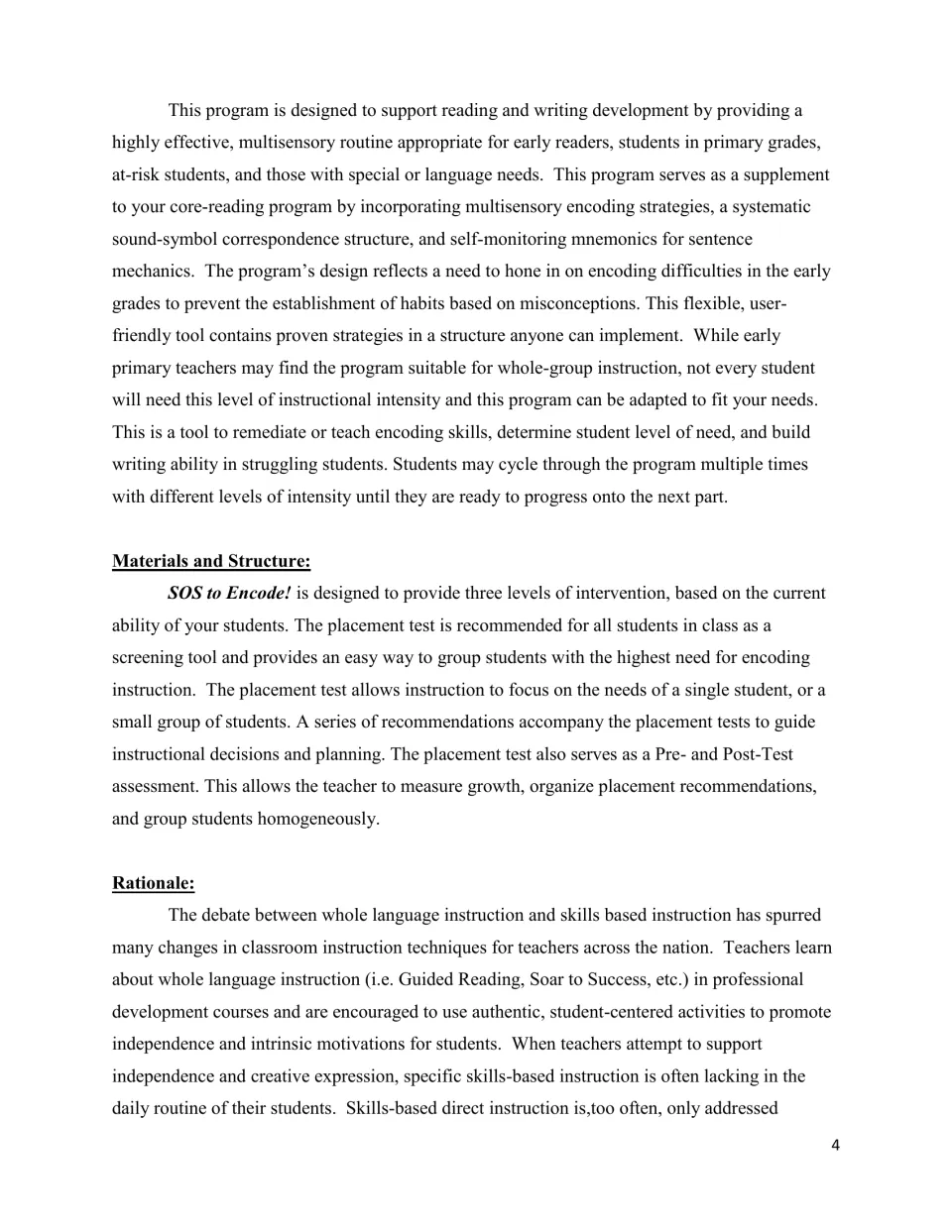 Program introduction explains three intervention levels and placement tests for grouping and measuring growth
