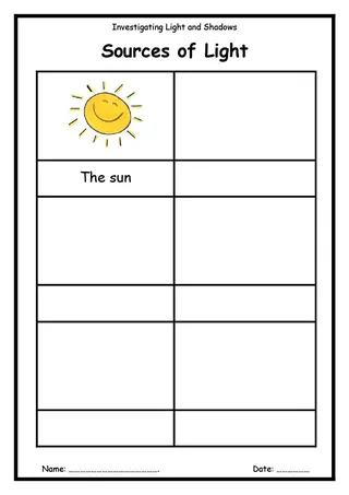 Sources of Light Worksheet – sample page 2