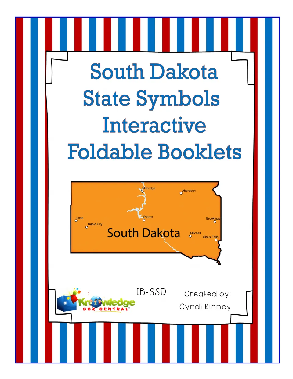 South Dakota state symbols foldable booklets cover with an orange state map marking Pierre, Rapid City and Sioux Falls