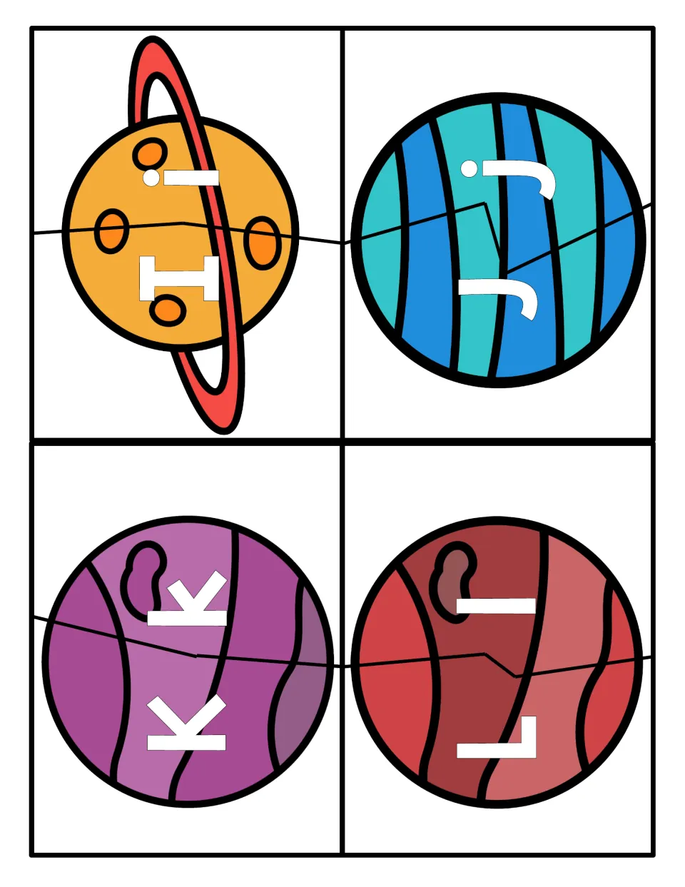 Letters I to L: planet puzzles where children match capital I, J, K, L to lowercase i, j, k, l to rebuild each planet