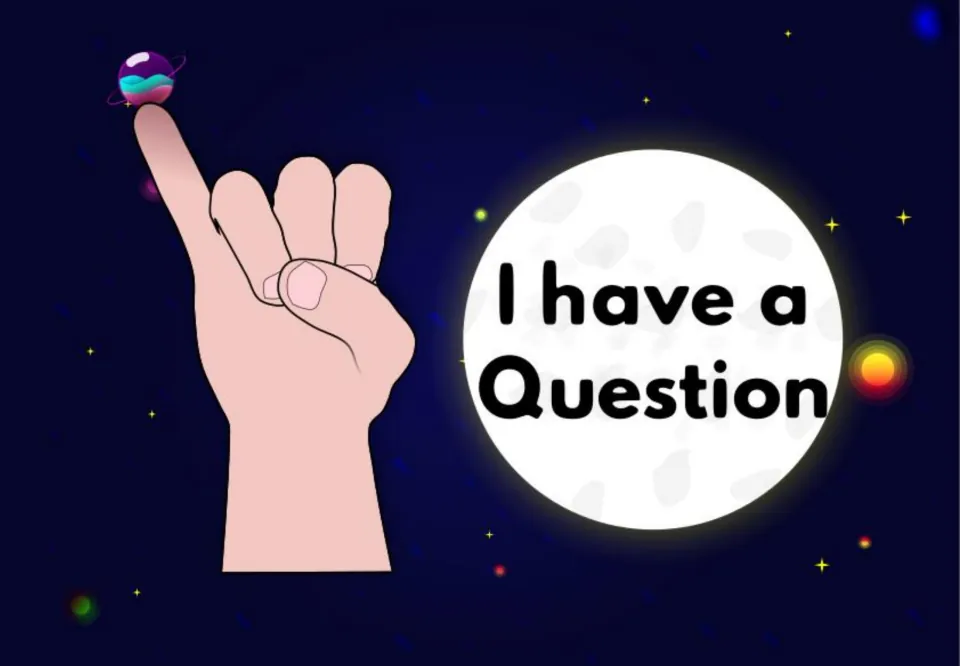 Hand signal sign "I have a Question": only the pinky finger raised from a closed fist, shown next to a glowing moon
