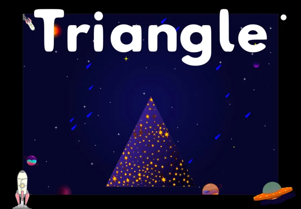 Triangle shape poster: a tall star-filled triangle beneath the word Triangle, for students to name its three sides