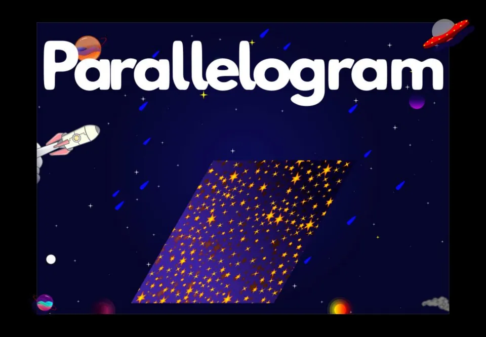 Parallelogram shape poster: a slanted star-filled parallelogram under the word Parallelogram, for shape recognition