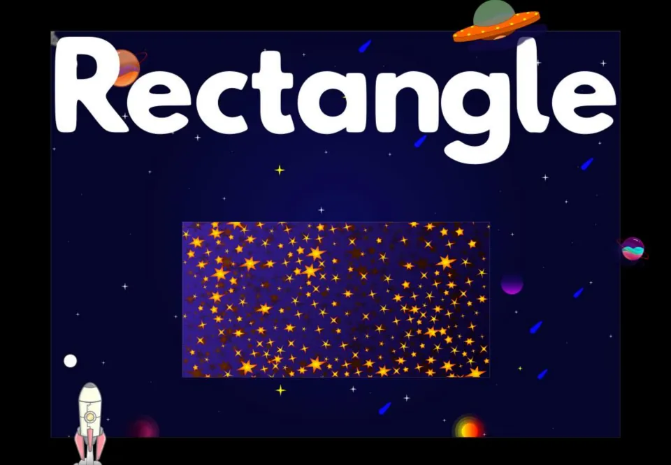 Rectangle shape poster: a wide star-filled rectangle under the word Rectangle, for students to name and compare its sides
