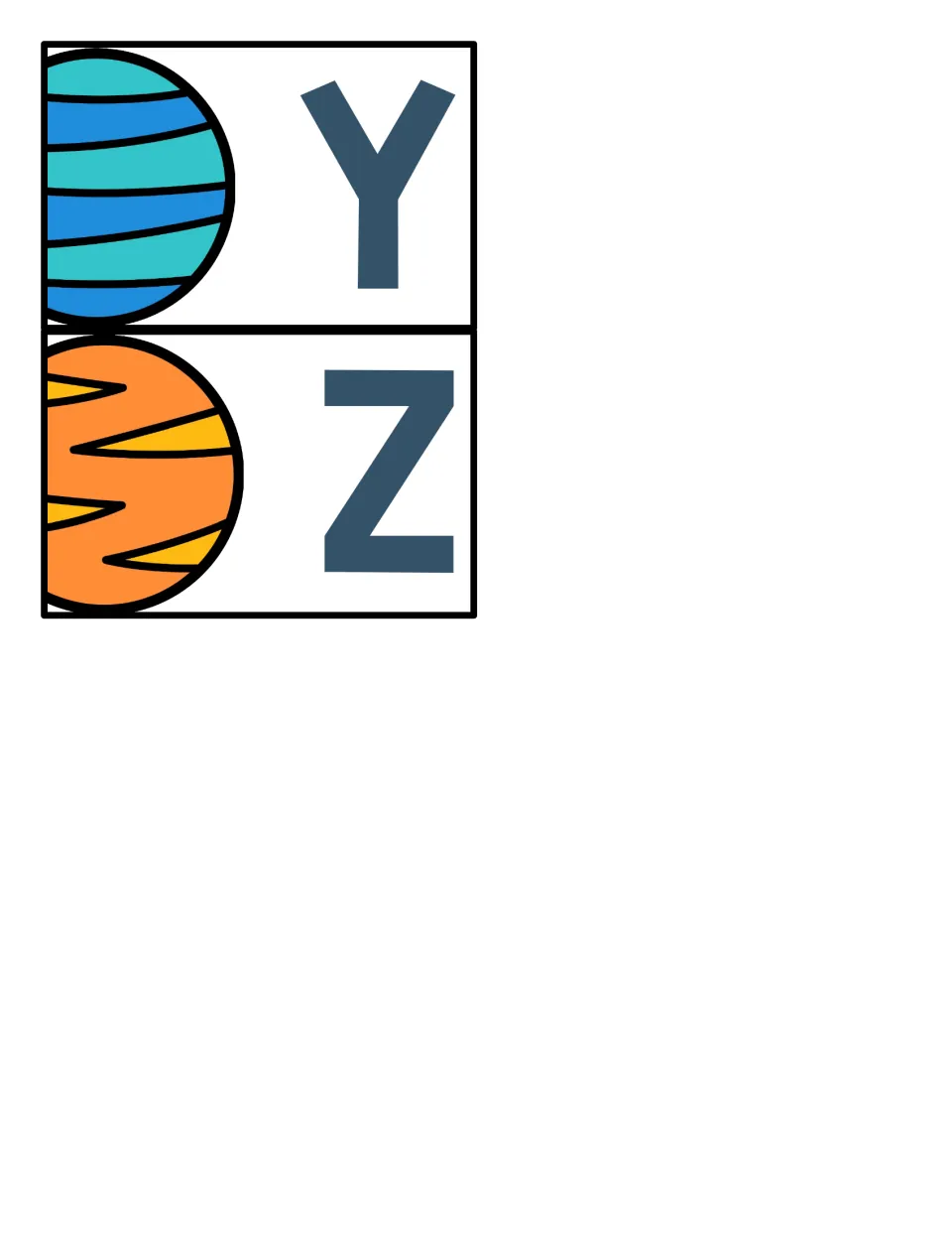 Alphabet cards Y and Z: the final two uppercase cards in the set accompanying the letter recognition mats