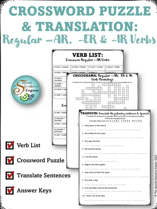 Spanish AR, ER, IR Regular Verbs – Activities Pack – cover
