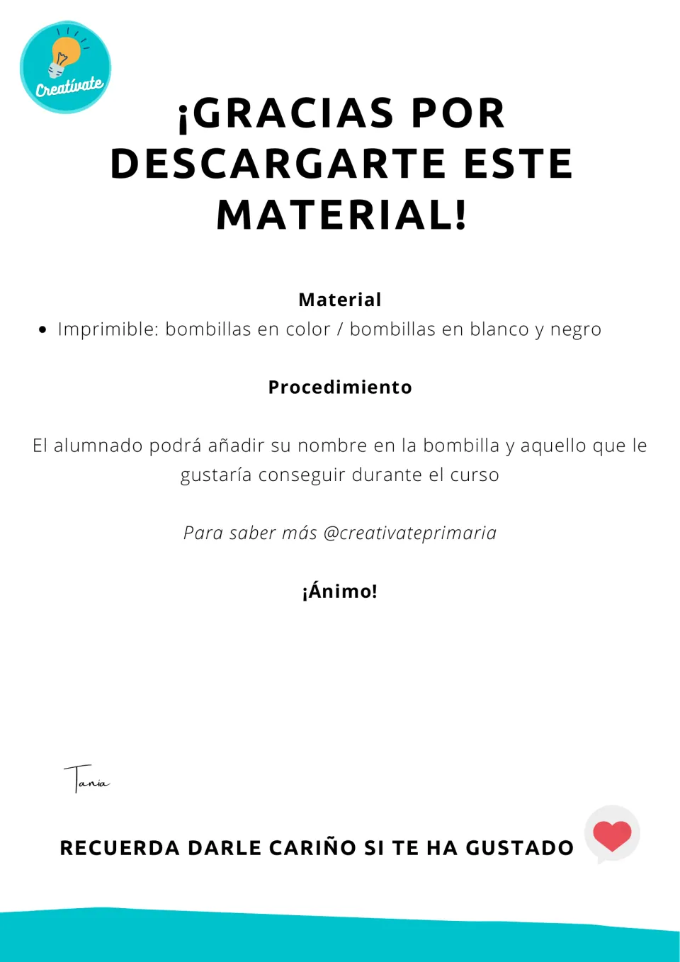 Spanish instructions for color or black-and-white lightbulbs: add your name and a goal for the school year
