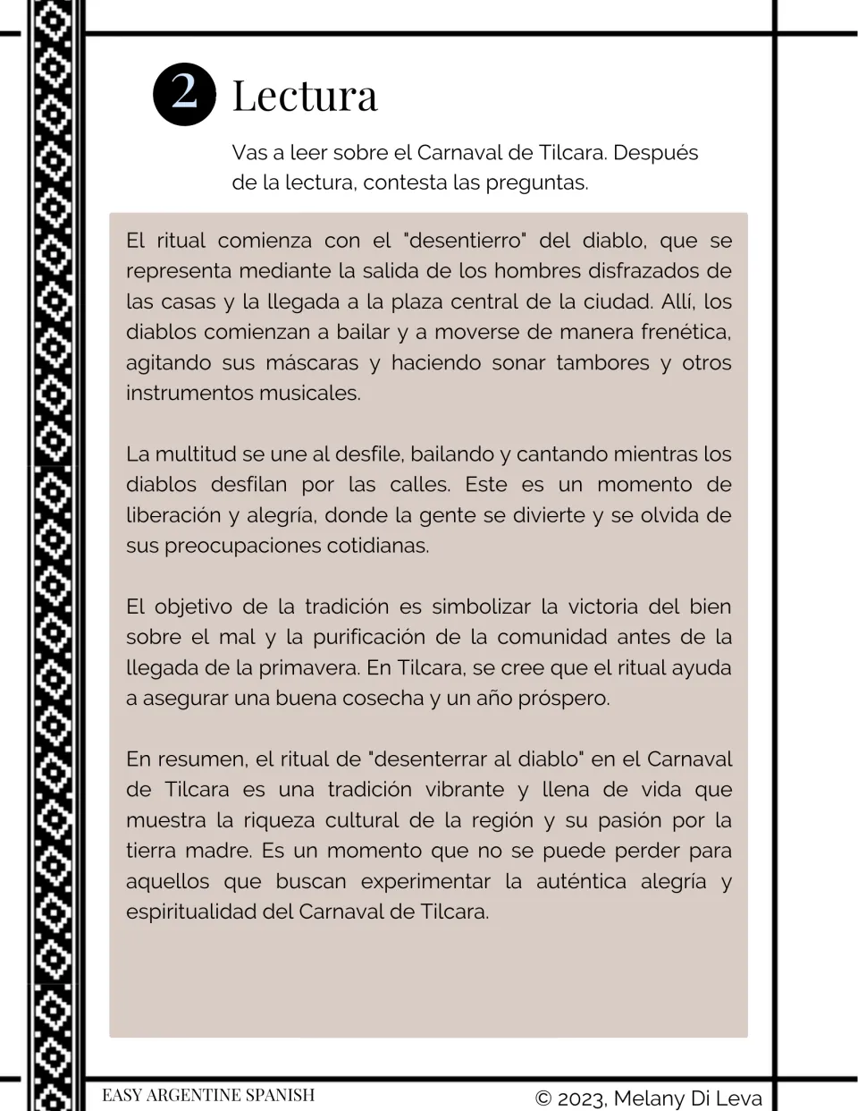 Reading part 2 in Spanish: how the desentierro del diablo ritual unfolds, with dancing devils, drums and its meaning