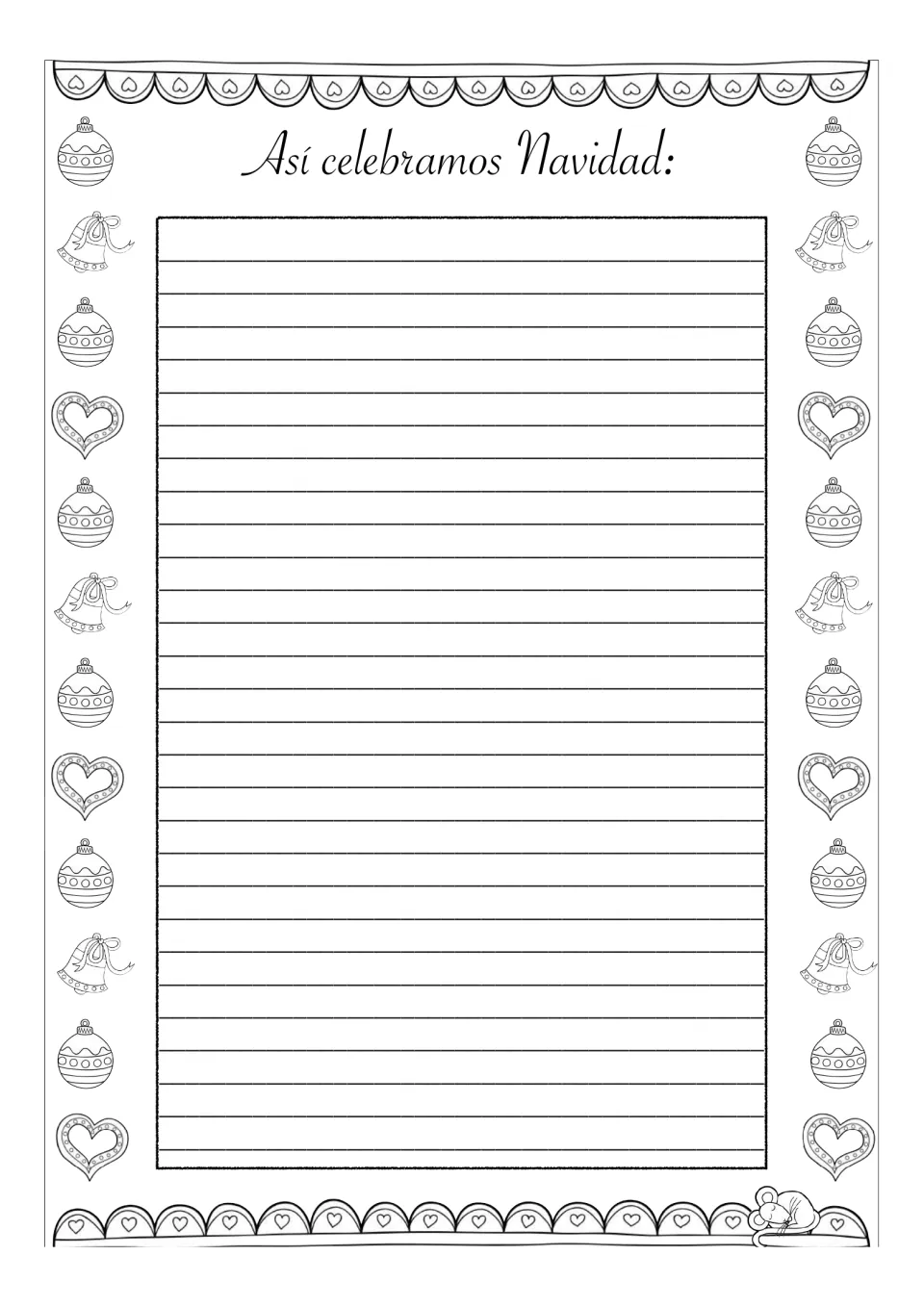 Spanish Christmas writing page headed “Así celebramos Navidad” (How we celebrate Christmas) for a longer response.