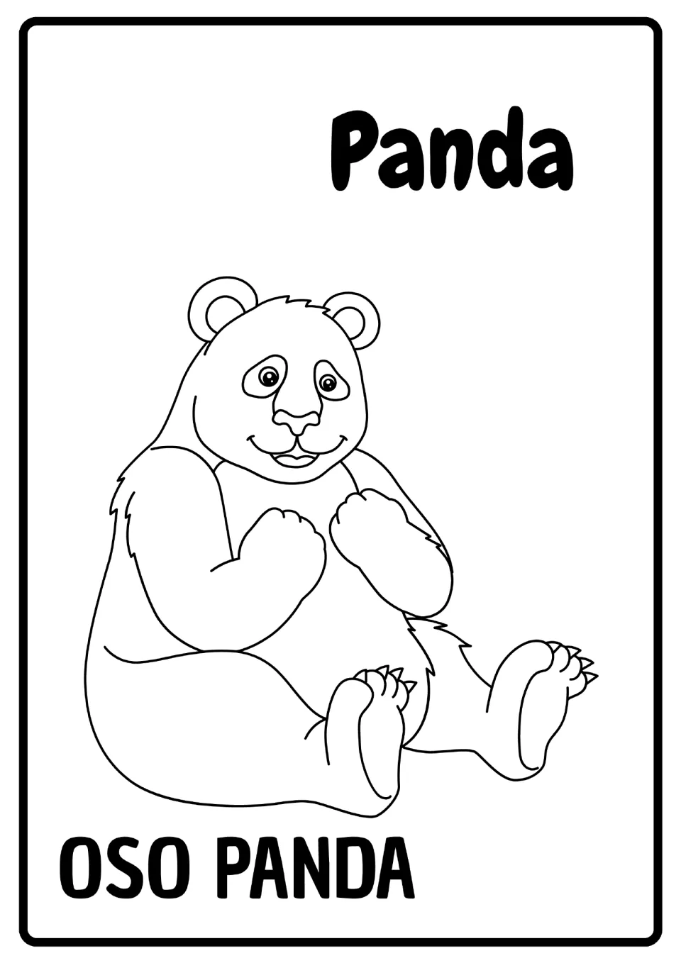 Panda vocabulary: students color a seated panda outline labeled Panda in English and OSO PANDA in Spanish
