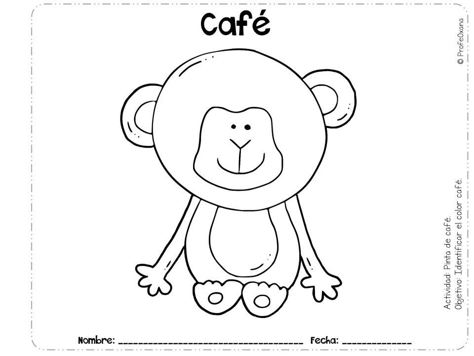 Café (brown): students color a sitting monkey with big ears, following the Pinta de café instruction