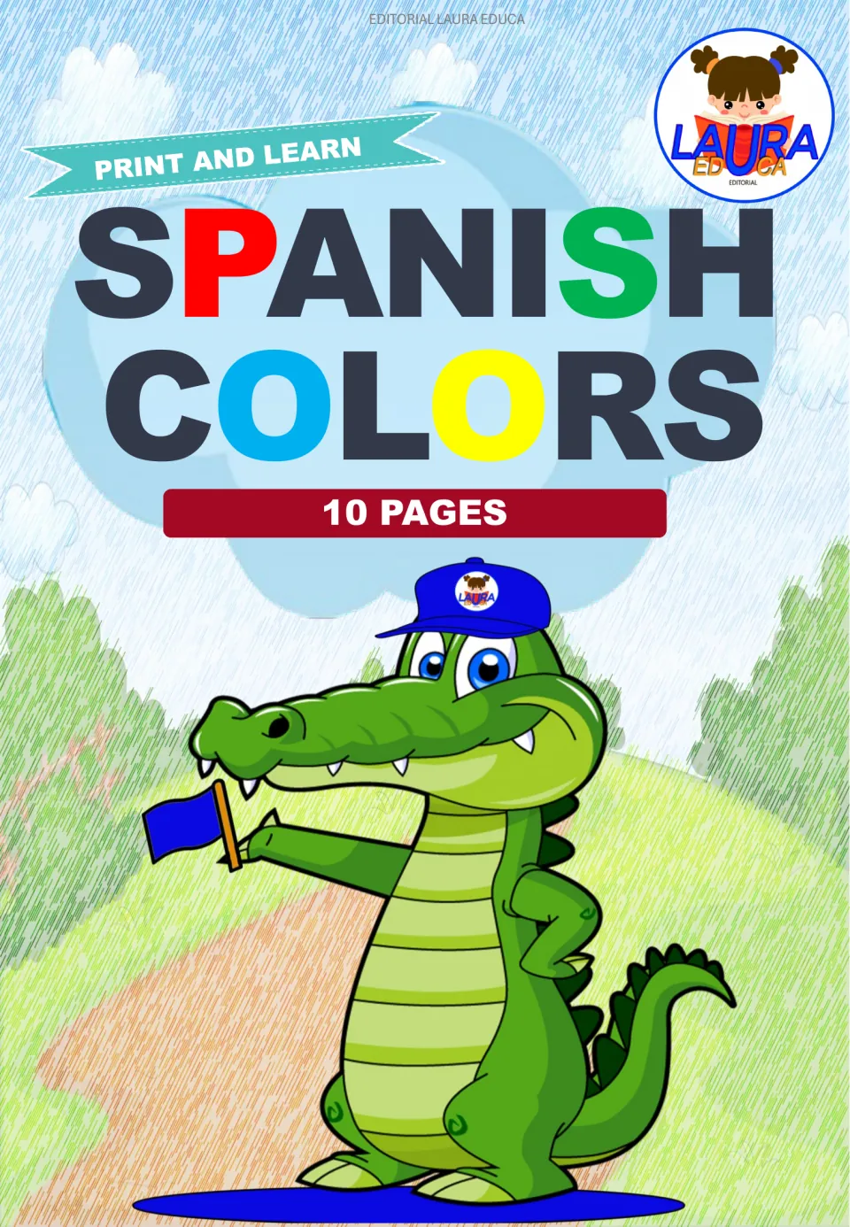Cover of the Spanish Colors cutout resource, labeled 'Print and Learn' and advertising 10 pages.