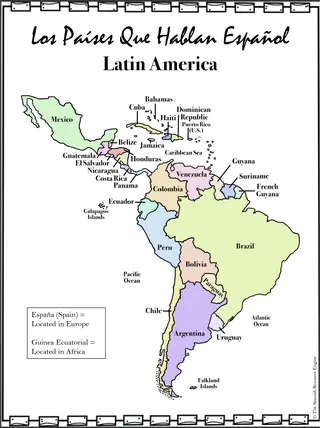 Spanish Speaking Countries Map – With Capitals – sample page 2