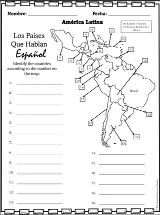 Spanish Speaking Countries Map – With Capitals – sample page 3