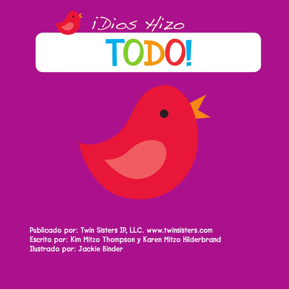 Title page credits: Twin Sisters IP publisher, the twin authors and illustrator Jackie Binder, shown with a red bird