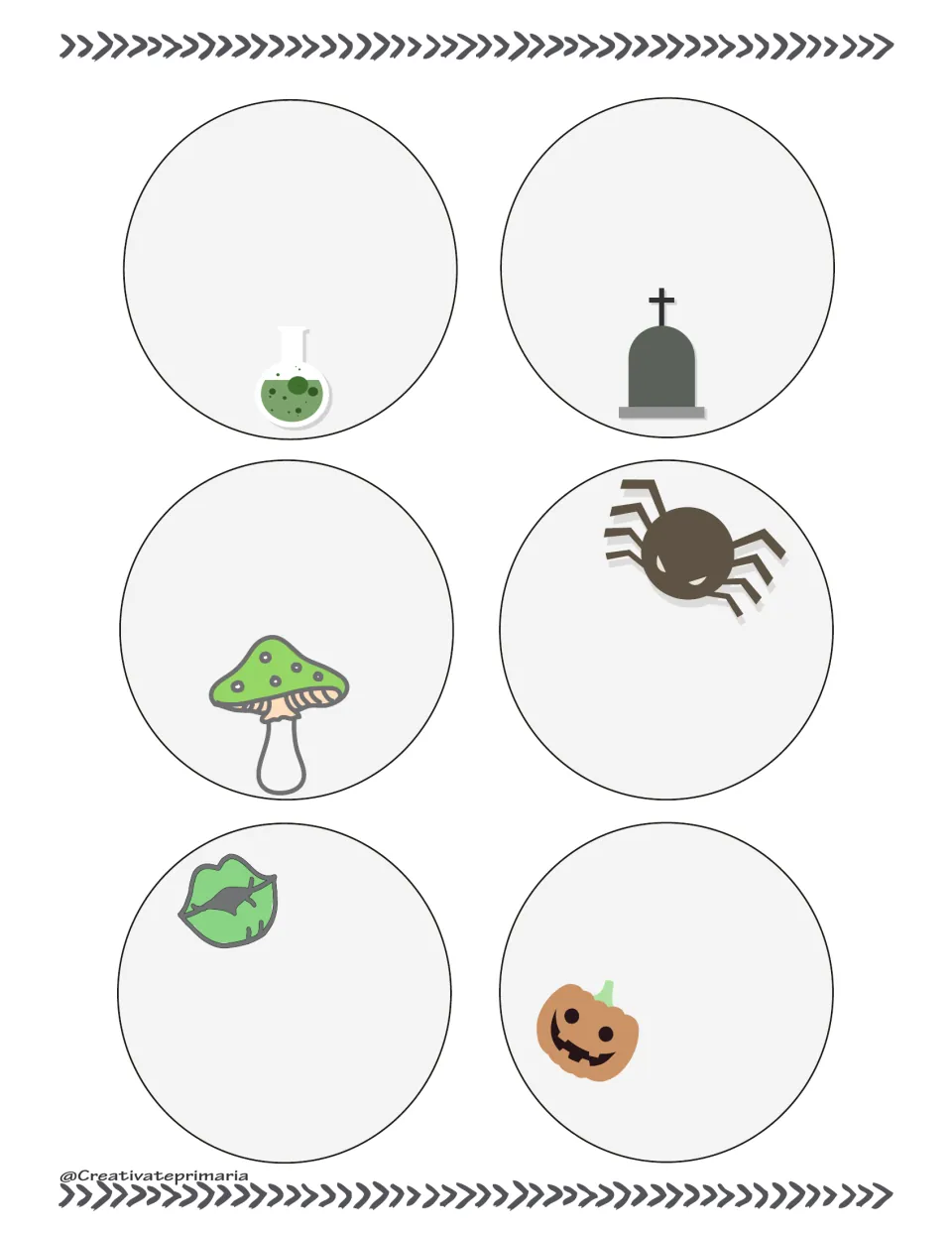 Blank game cards 7–12 for custom prompts feature a potion, gravestone, mushroom, spider, lips and pumpkin