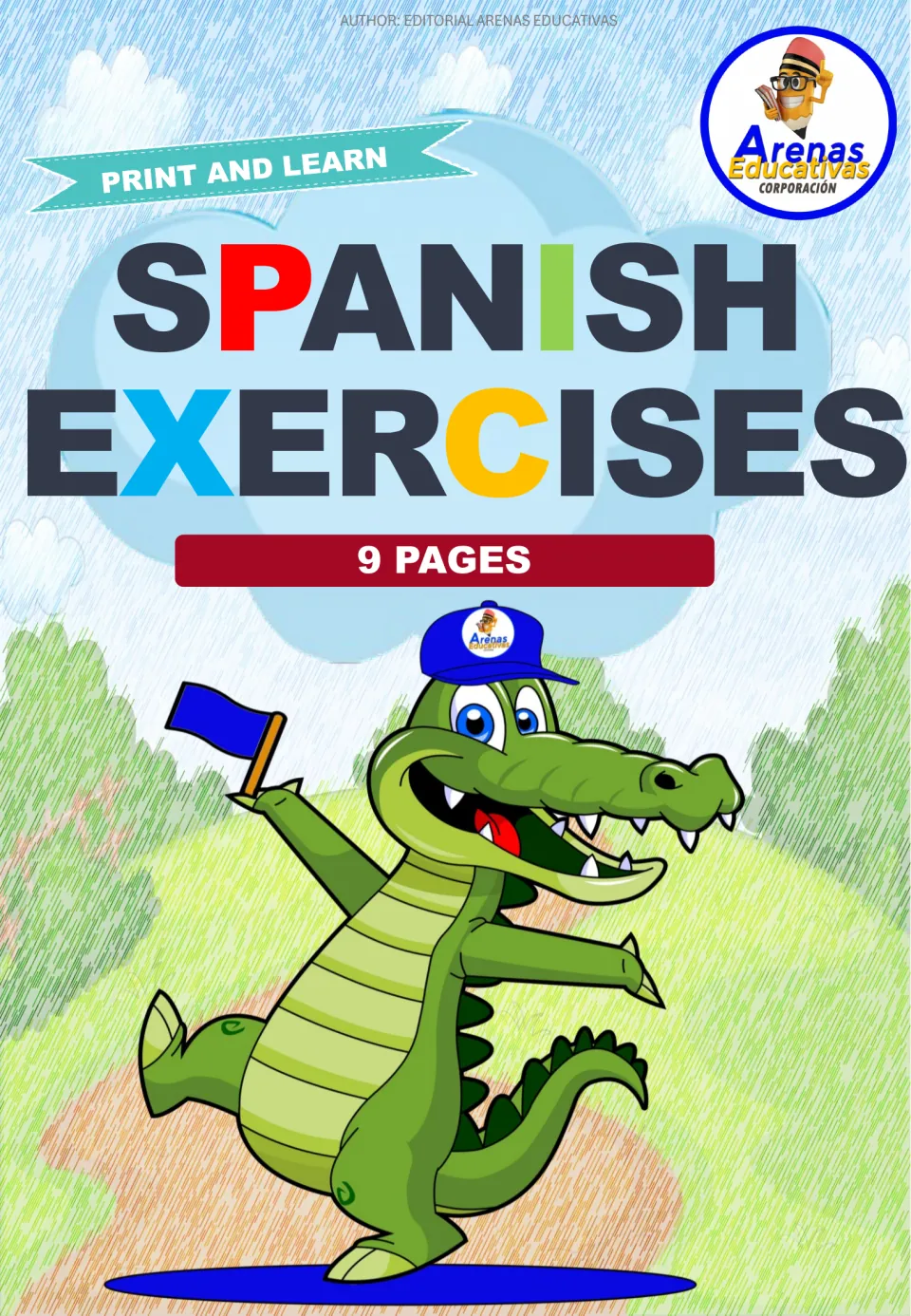 Cover of Spanish Exercises, a handwriting resource labeled 'Print and Learn' and advertising nine pages