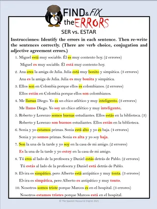 Spanish Ser vs. Estar – Find and Fix Errors – sample page 3