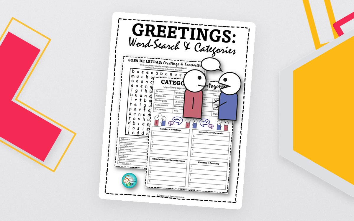 Spanish Greetings Word Search – With Categories preview