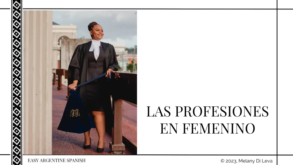 Section introduction titled 'Las profesiones en femenino' (Professions in the Feminine) in the Spanish lesson