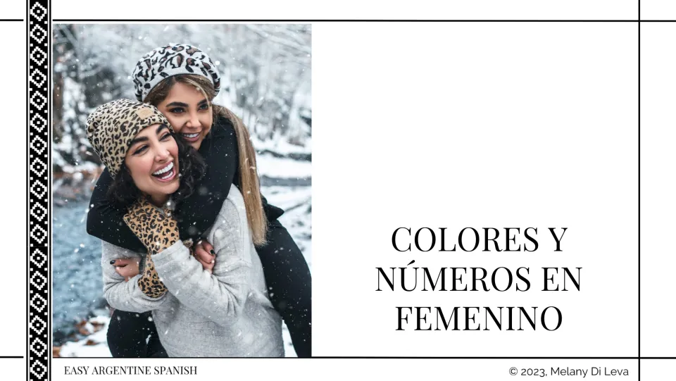 Section introduction titled 'Colores y números en femenino' (Colors and Numbers in the Feminine) for the lesson