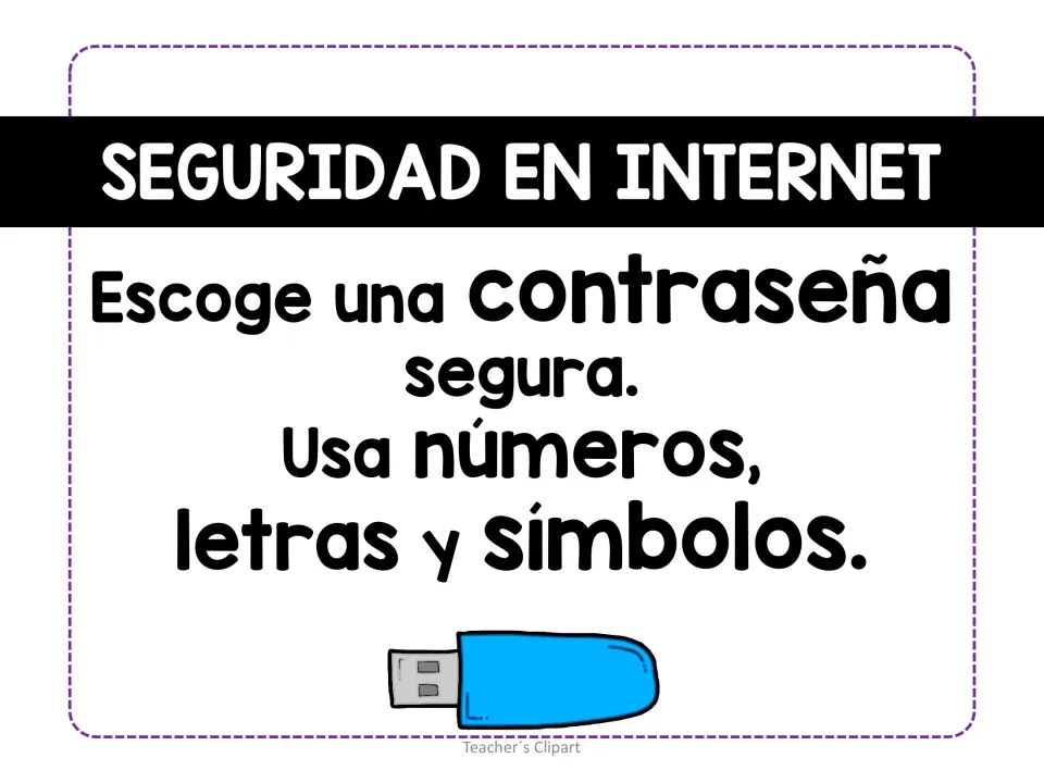 Spanish internet safety poster: choose a secure password using numbers, letters, and symbols