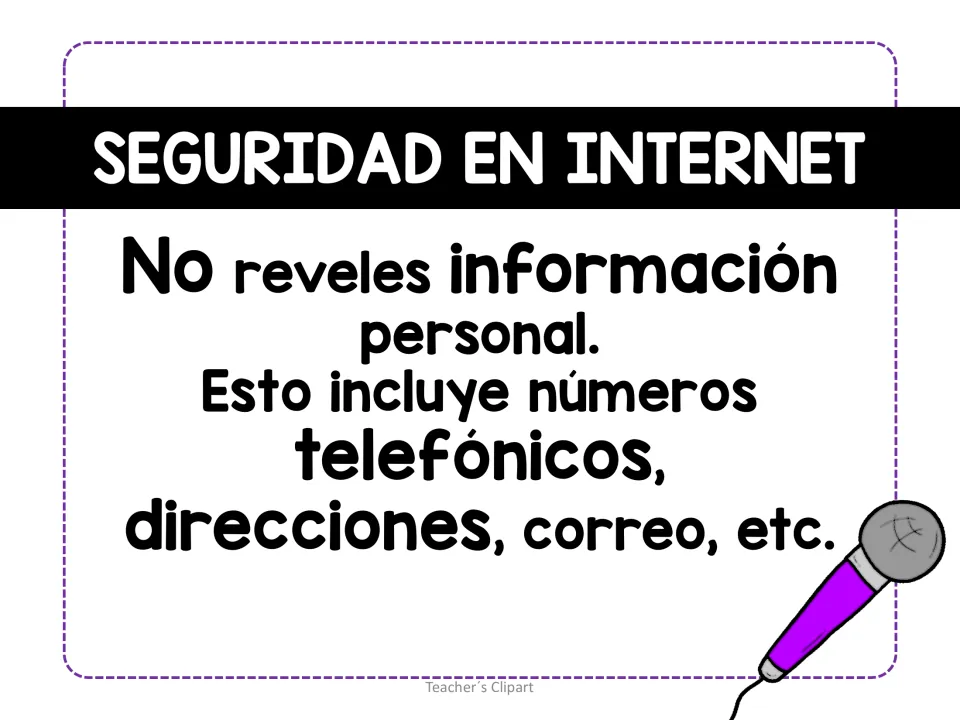 Spanish internet safety poster: do not reveal personal information, including phone numbers and addresses