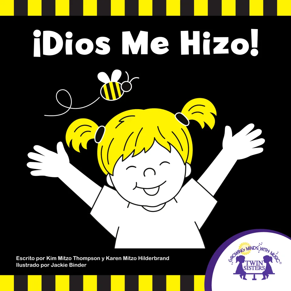 ¡Dios Me Hizo! (God Made Me!) eBook cover: a smiling girl with yellow pigtails, arms raised, and a bee flying above