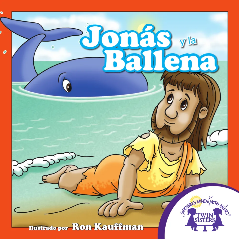 Cover of Jonás y la Ballena (Jonah and the Whale), showing Jonah on shore beside the whale in the water