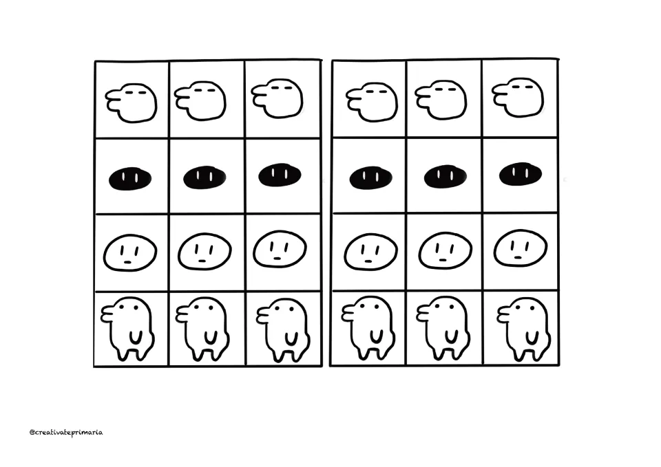 Growth cards to cut out: bebé, joven, adulto and senior characters, six of each stage across two sheets
