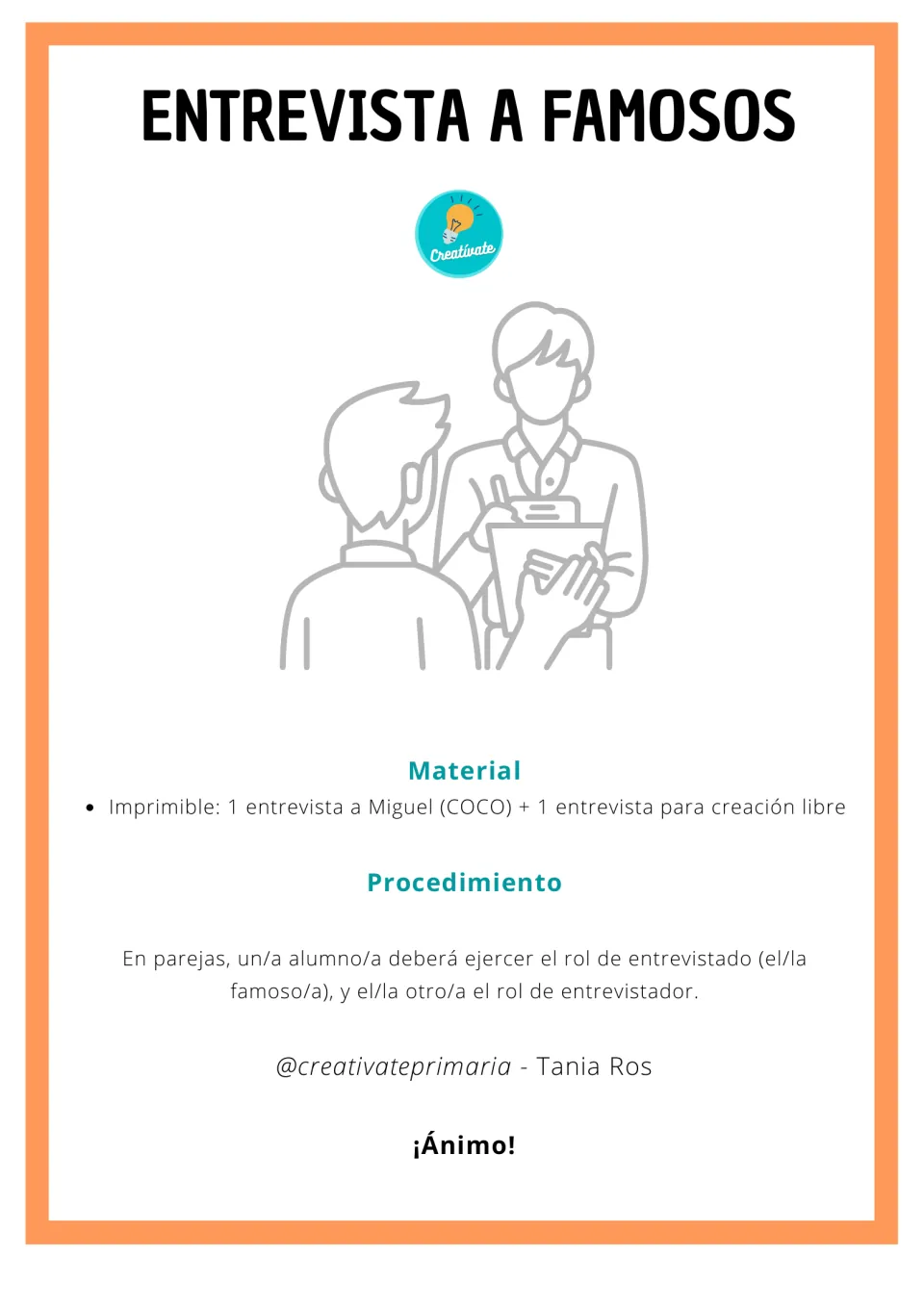 Cover and directions for paired Spanish interviews: one student plays the famous person and one the interviewer.