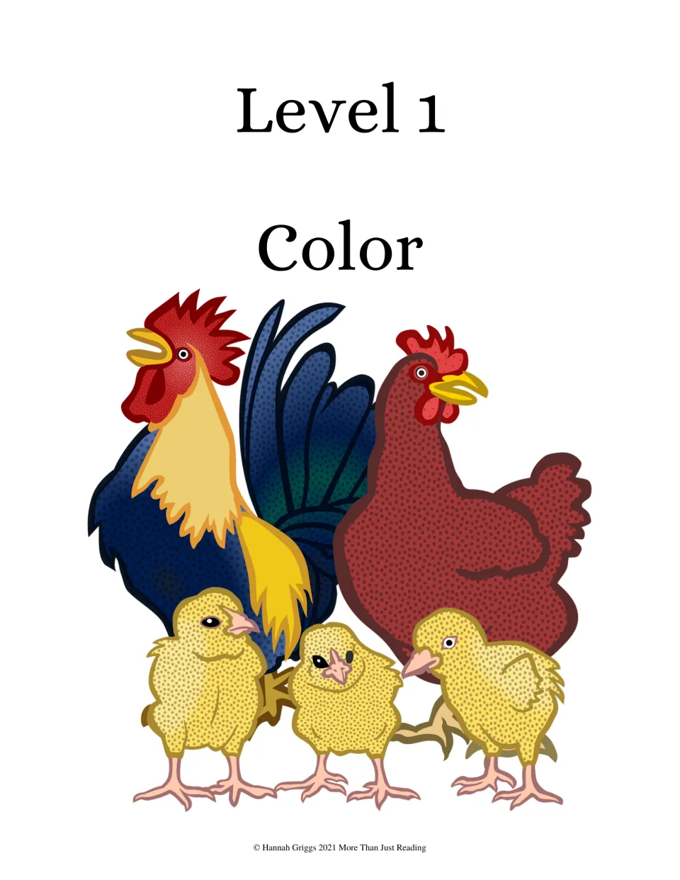 Section divider labeled 'Level 1 Color' introduces the illustrated English-Spanish farm vocabulary deck