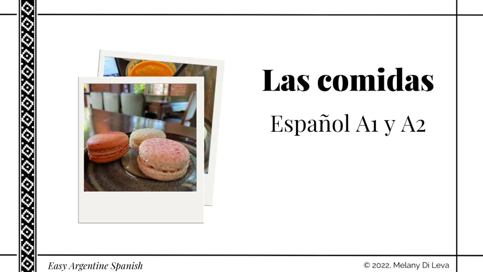 Cover of the Spanish meals lesson titled Las comidas (Meals), labeled Español A1 y A2 for language level