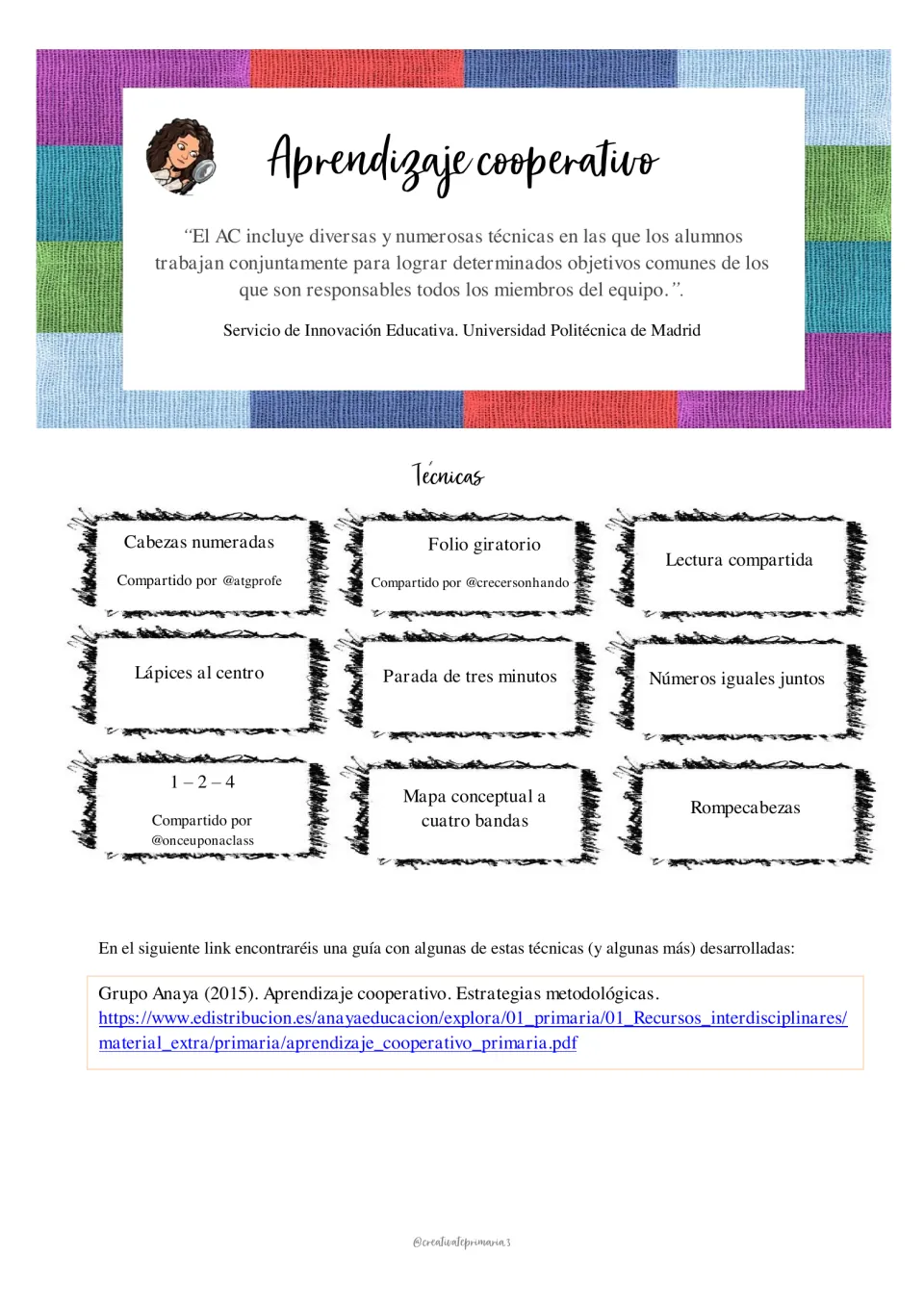 Cooperative learning introduction listing nine techniques, including numbered heads and shared reading