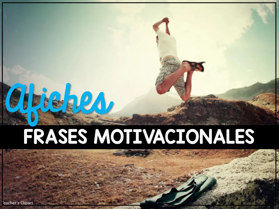 Cover reading Afiches: Frases Motivacionales over a photo of a man leaping above a mountain ridge